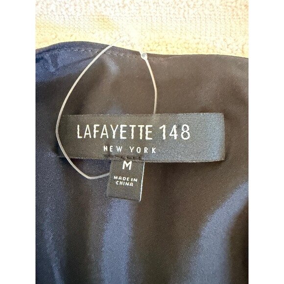 Lafayette 148 New York Pleated A-Line Black MIDI Dress Size M Classic Minimalist - Picture 16 of 16